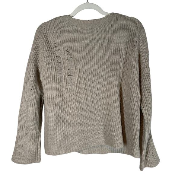 Autumn Cashmere Beige Cashmere Distressed Crew Neck Sweater Medium - Picture 8 of 8